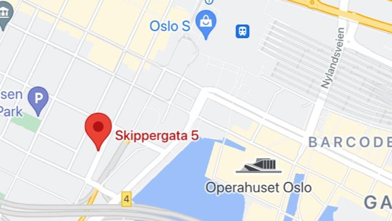 Pstigningsplats Oslo. Skippergata 5, mittemot Clarion Hotel Bastion